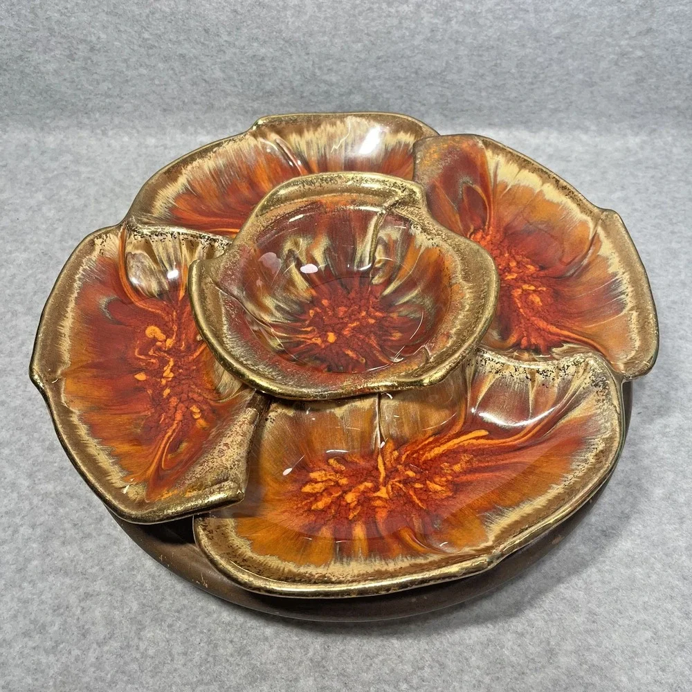 Vtg‎ California Originals Lazy Susan Chip Dip Set USA 146-298 5pc Serving READ